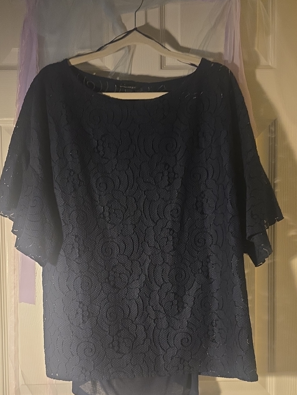 Banana Republic Black Lace Flutter Sleeve Blouse